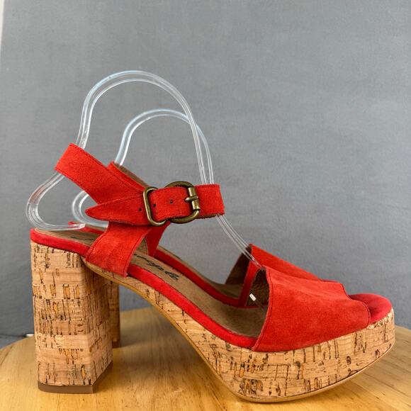 Free People Brooke Platform Cork Heel Red Sandal Women’s Size 40/ 9.5 US - Picture 3 of 8